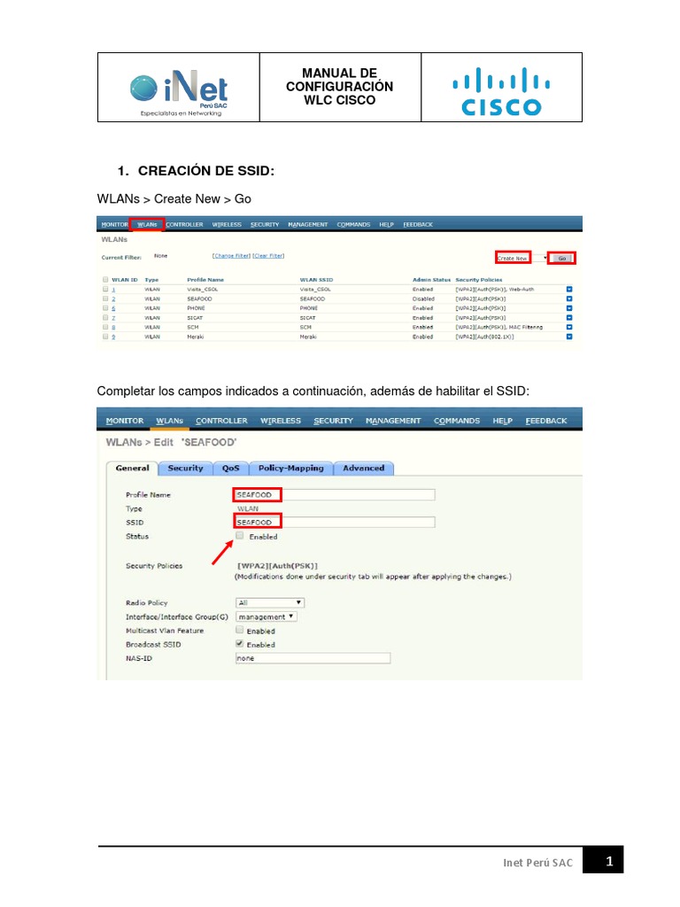 Configuración de SSID en WLC Cisco | PDF