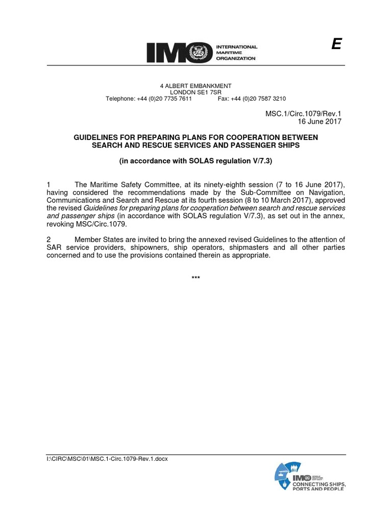 IMO Guidelines For Preparing Plans For Cooperation Between Searcn and ...
