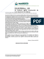 NOTA DE PRENSA 028 - MUNICIPALIDAD DE HUÁNUCO AGILIZA CONTRUCCIÓN DE RELLENO SANITARIO