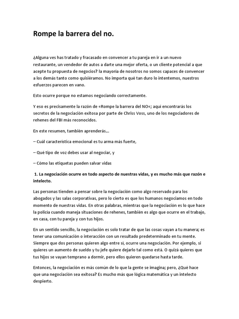 Rompe La Barrera Del No, PDF, Sicología