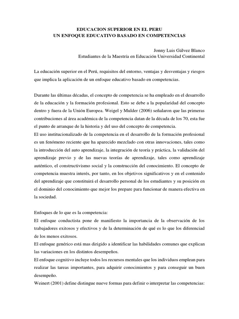 Educación Superior y Competencias en Perú | PDF | Plan de estudios ...