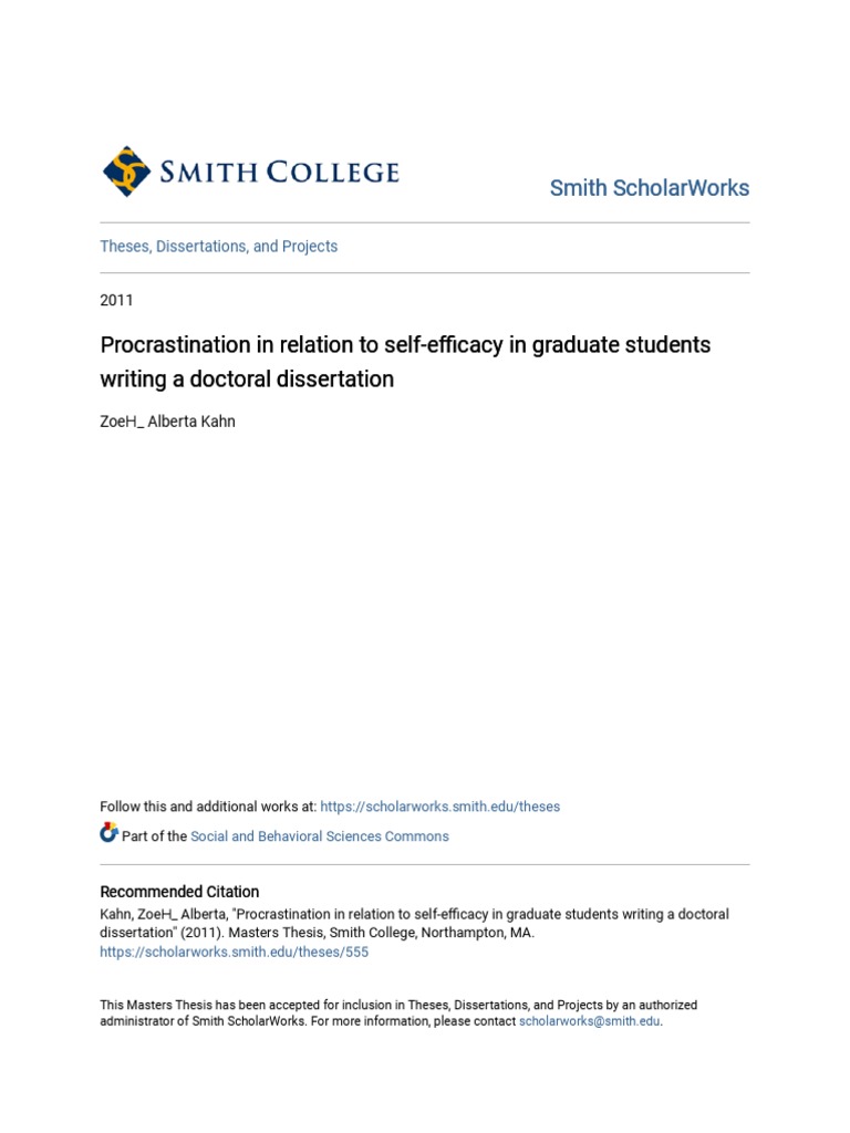 Procrastination In Relation To Self Efficacy In Graduate Students Pdf Procrastination Professional Skills
