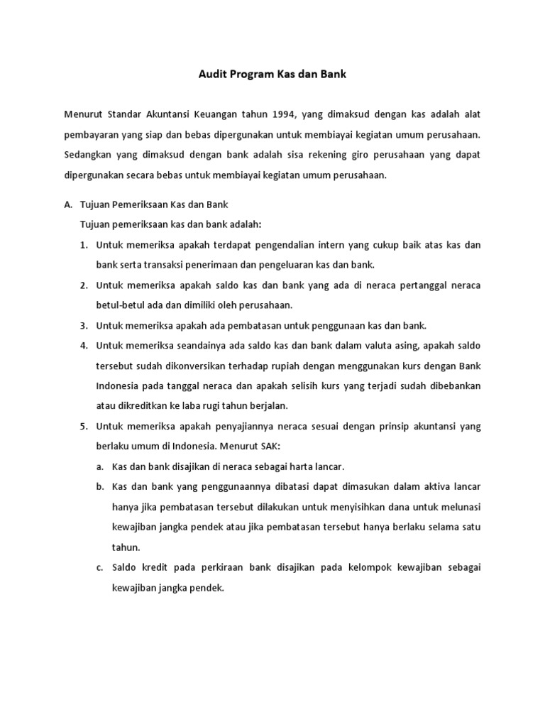 Checklist Audit Kas dan Bank | PDF