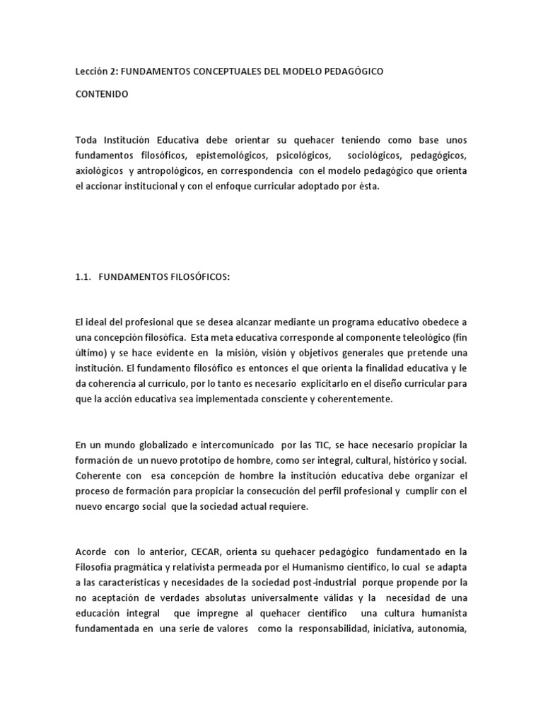 Fundamentos del Modelo Pedagógico | PDF | Conocimiento | Plan de estudios