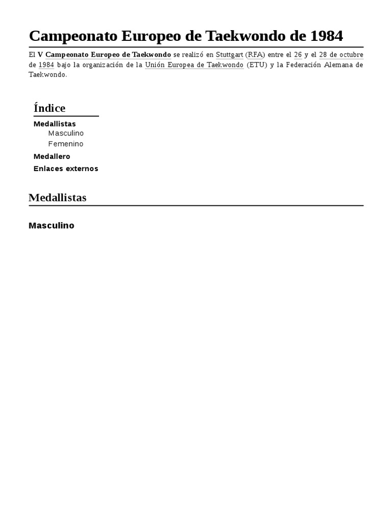 Campeonato Europeo de Taekwondo de 1984 PDF Creative Commons web 2.0