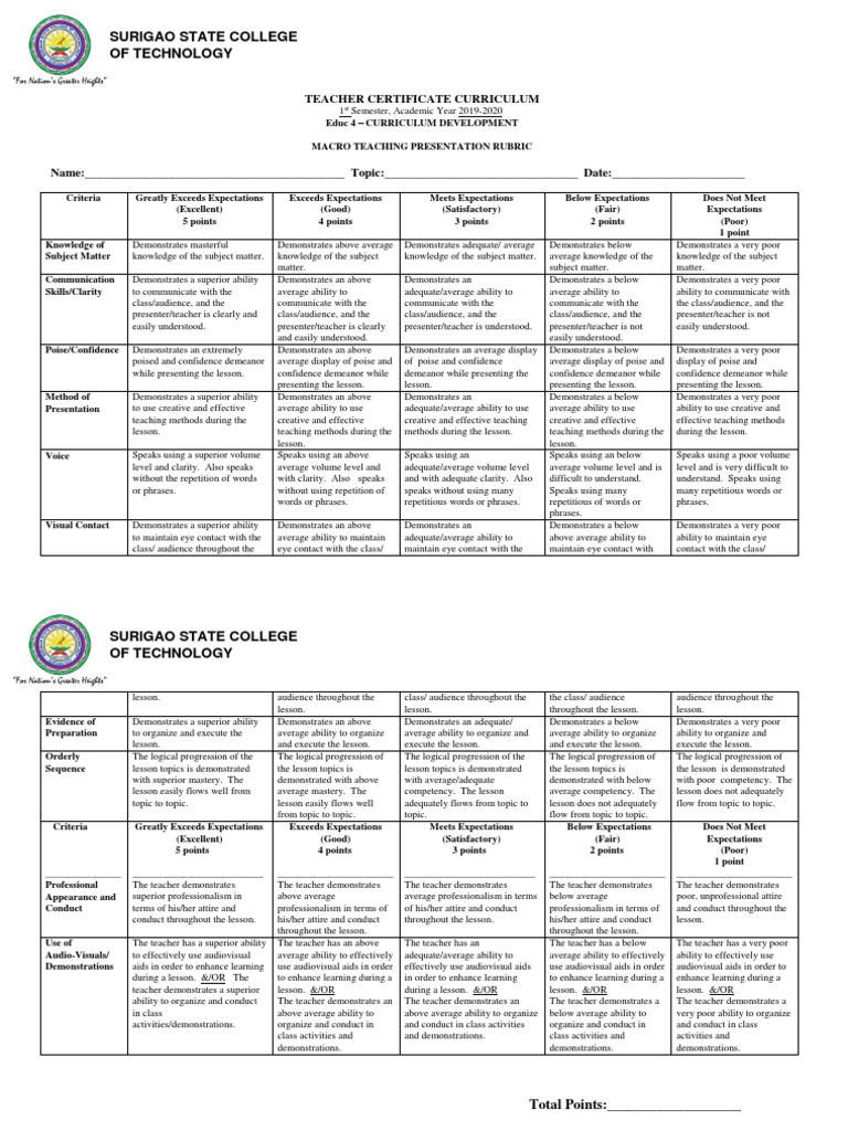 Macro Teaching Presentation Rubric | PDF | Educational Psychology ...