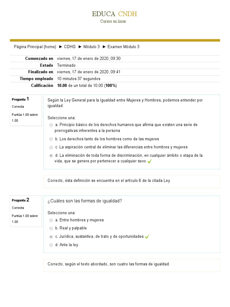 Examen Módulo 3: Derechos Humanos y Género | PDF | Igualdad de género ...