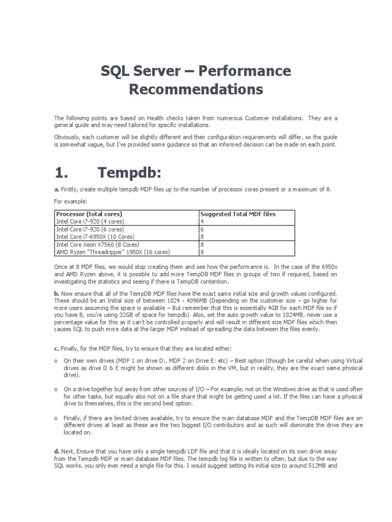 SQL Server - Performance Recommendations | PDF | Multi Core Processor ...