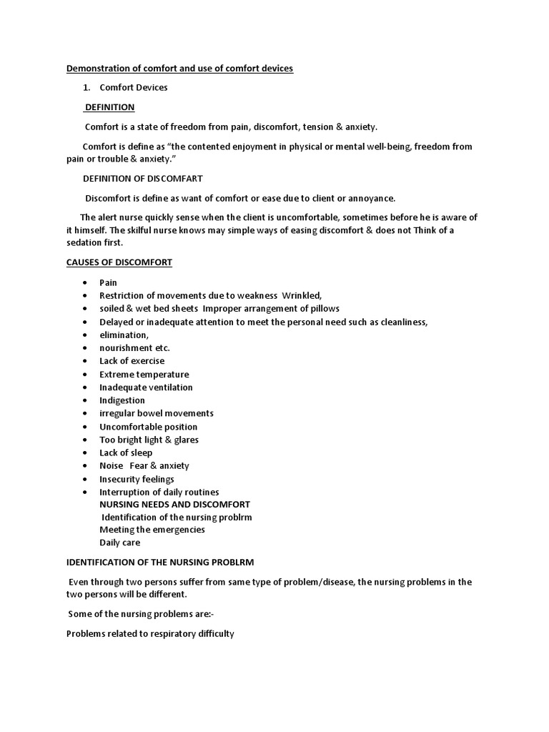 Demonstration of Comfort and Use of Comfort Devices PDF Hip