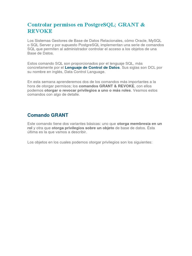 Control de permisos en PostgreSQL | PDF | Postgre Sql | SQL
