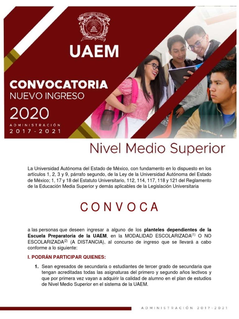 Convocatoria Nuevo Ingreso UAEMex Medio Superior | PDF | Educación  Secundaria | Etapas educativas