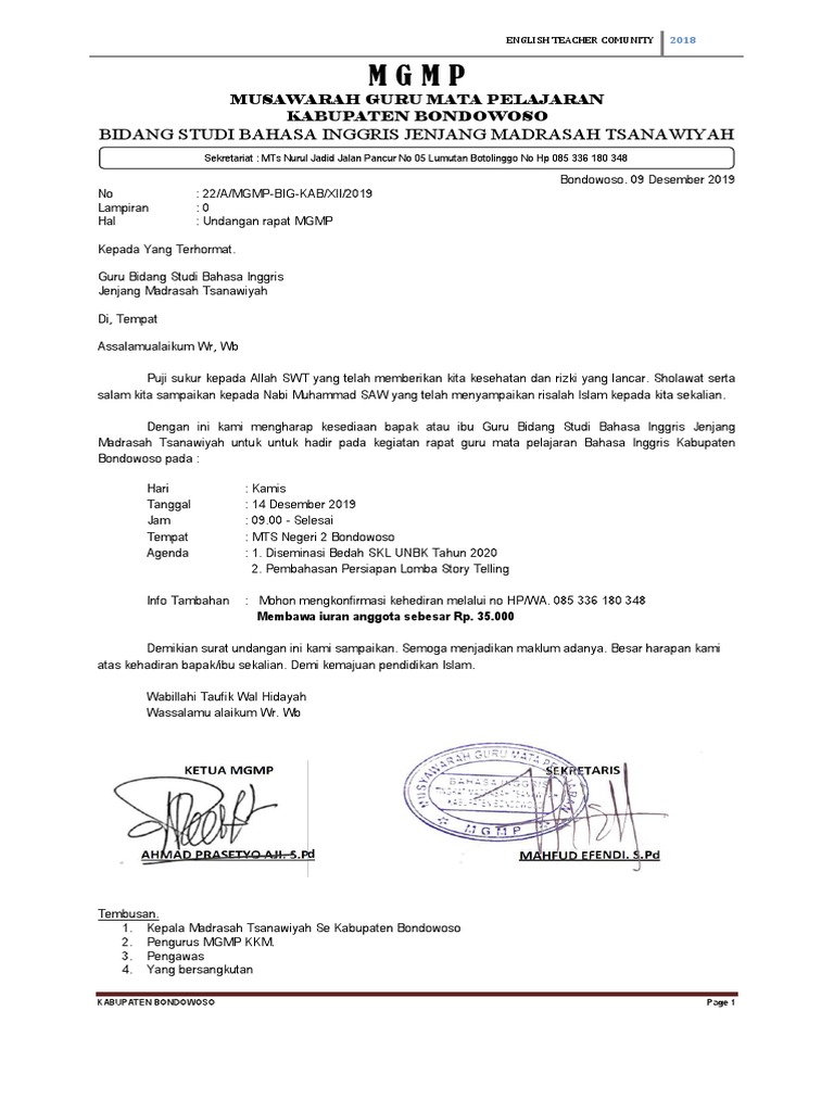 Contoh Surat Undangan Mgmp
