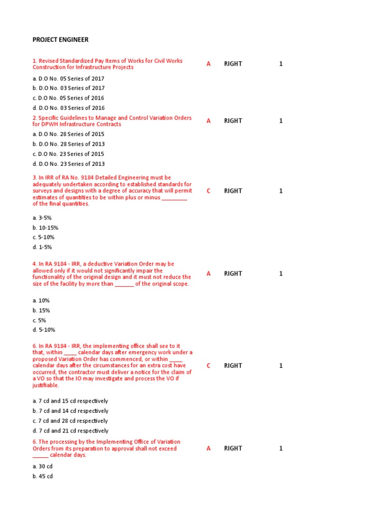DPWH Project Engineer Guidelines 2025 | PDF | Road Surface | Concrete