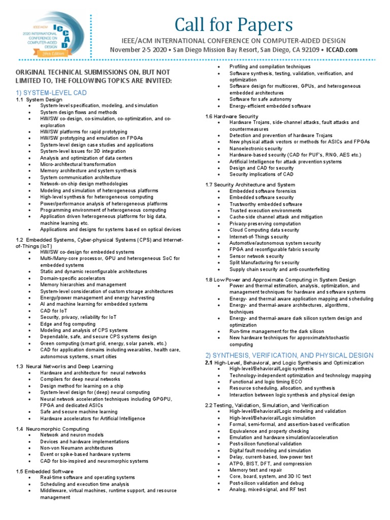 ICCAD 2020 Call For Papers | PDF | System On A Chip | Internet Of Things
