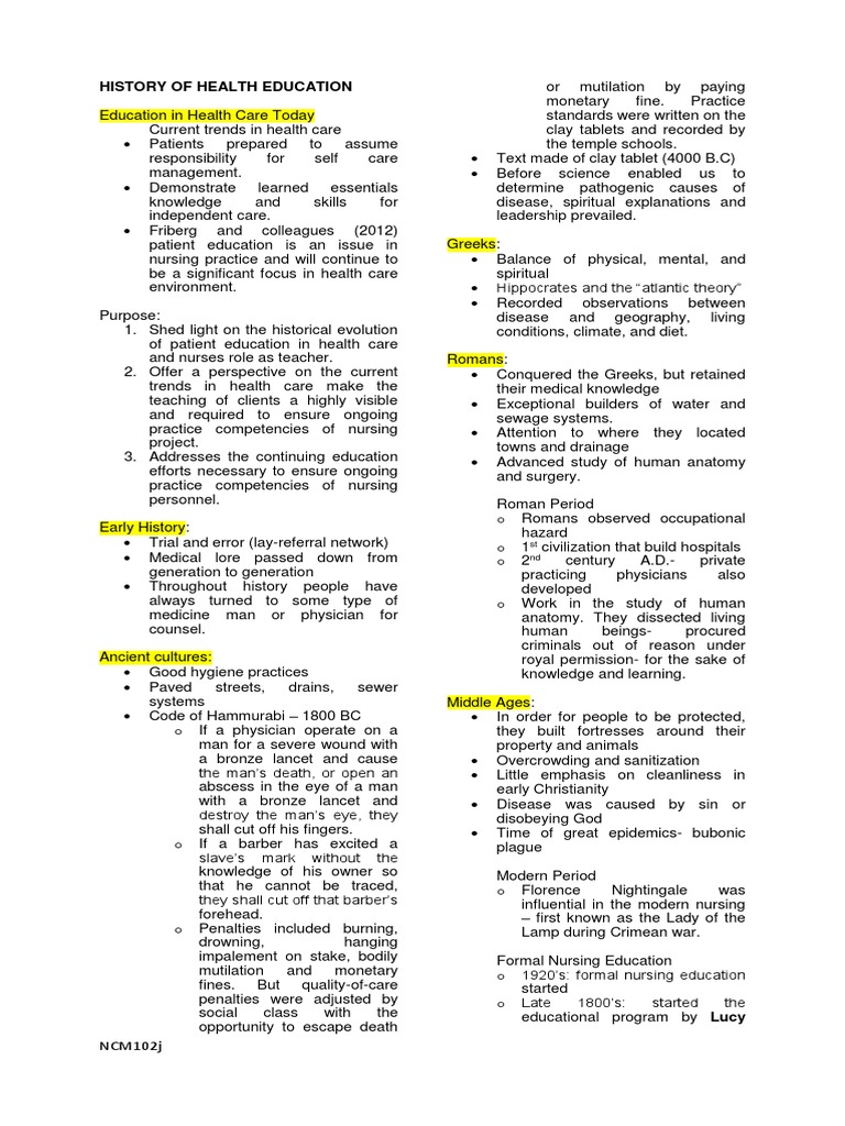 Evolution of Health Education History | PDF | Health Education | Health ...