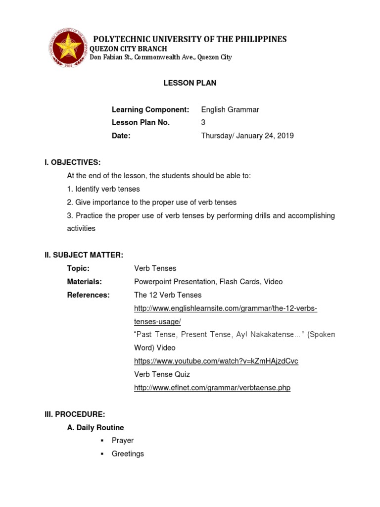Semi Detailed Lesson Plan Principles and Strat 2 | PDF | Perfect ...