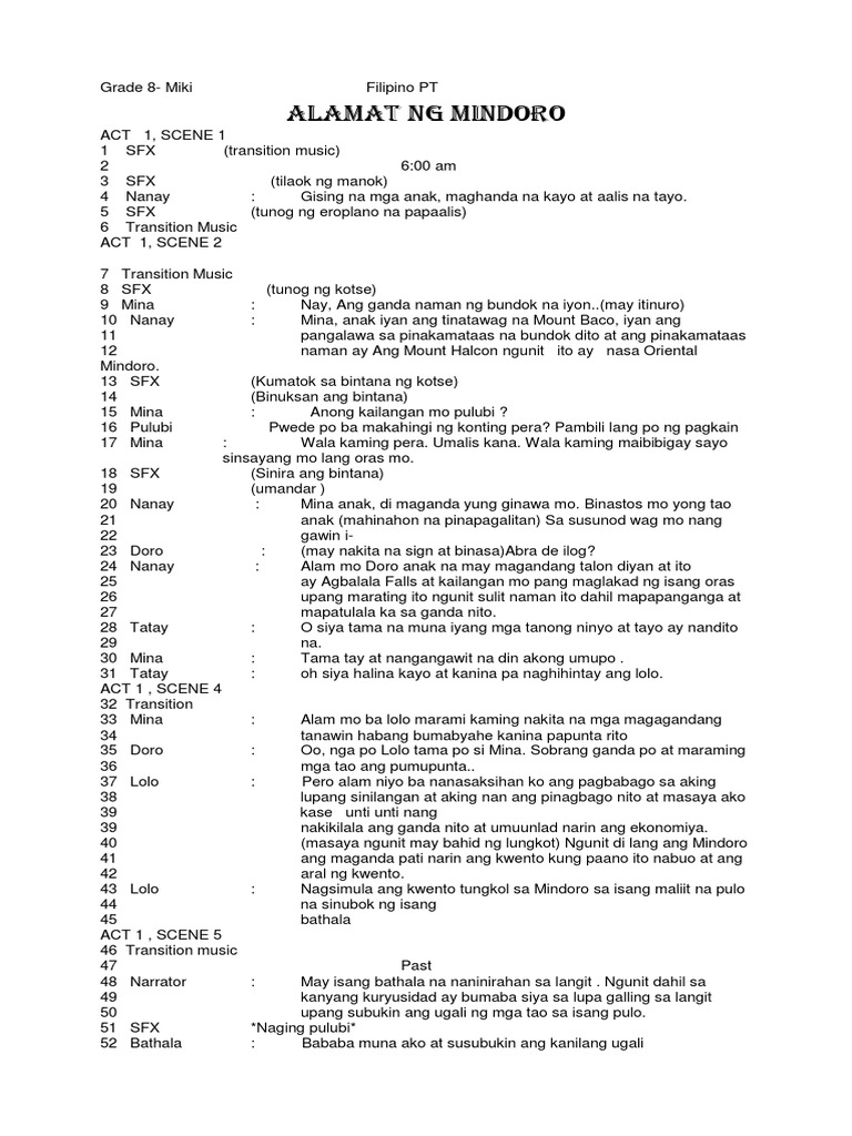 Alamat NG Mindoro Final Script 1 | PDF