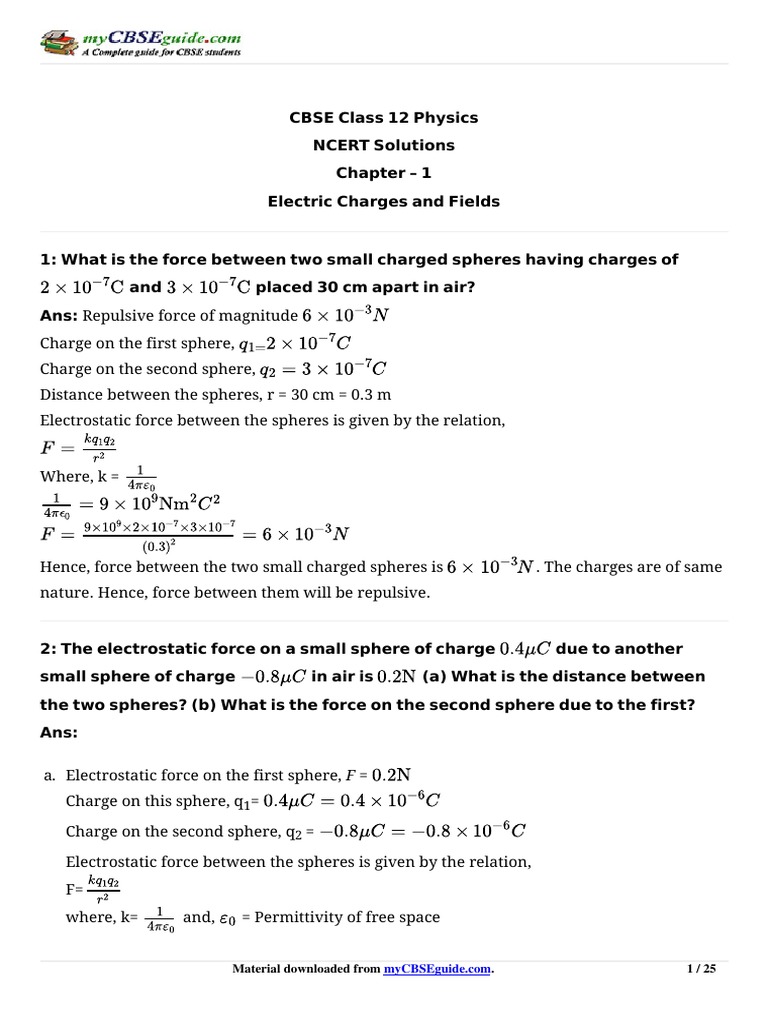 Electrostatic Forces Between Charges | PDF | Electric Field | Electric ...