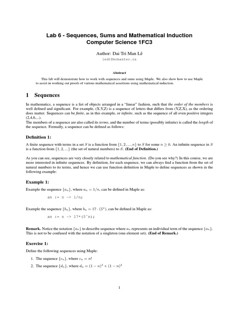 Sequences Mathematical Induction Maple Pdf Sequence Integer