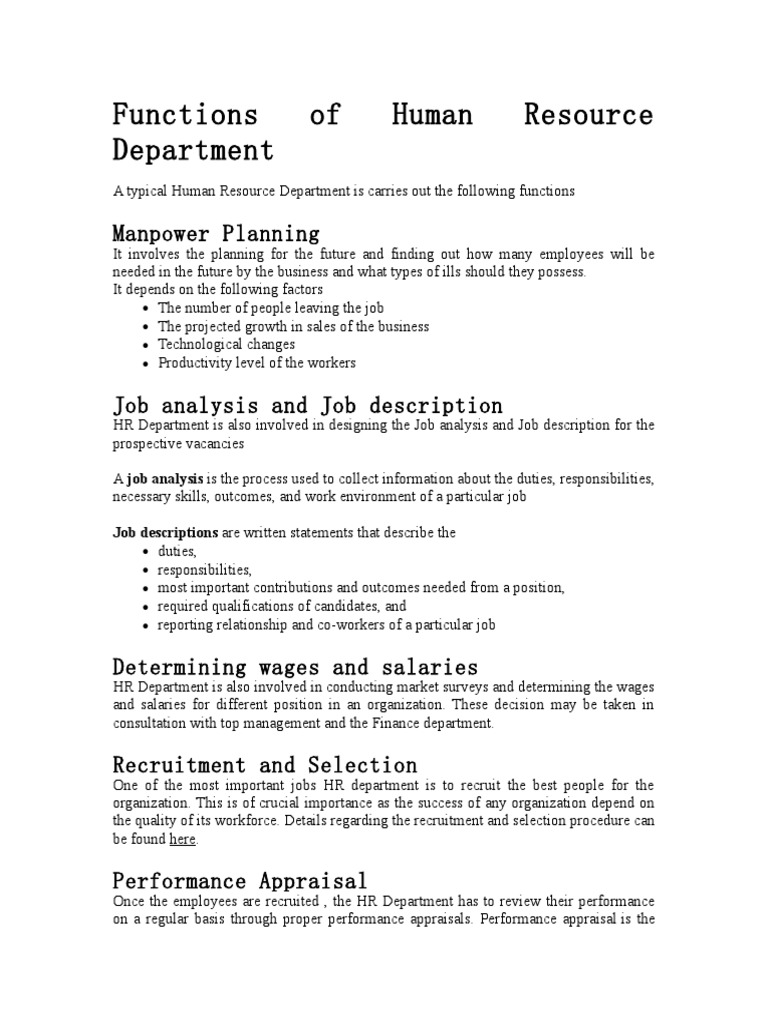 HR Department Functions Guide | PDF | Employment | Recruitment