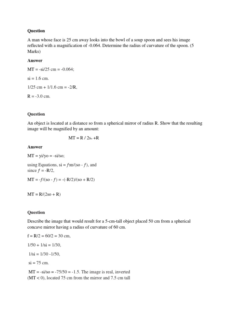 Physics Optics Problem Set | PDF