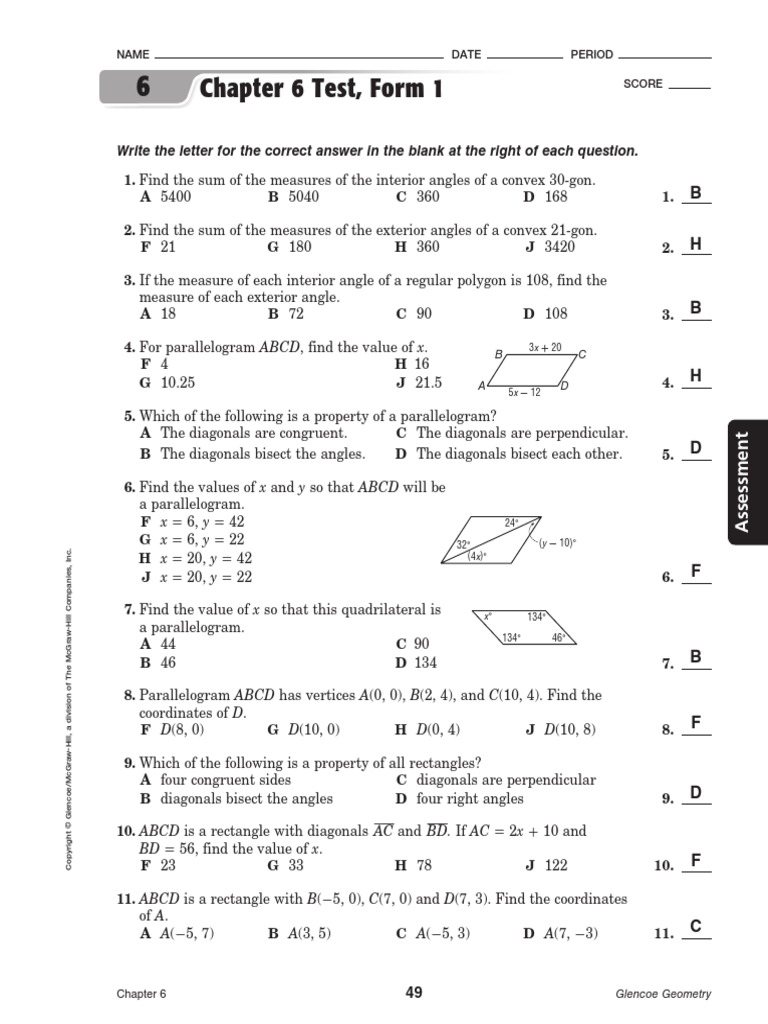 Glencoe Algebra 1 Chapter 6 Answer Key