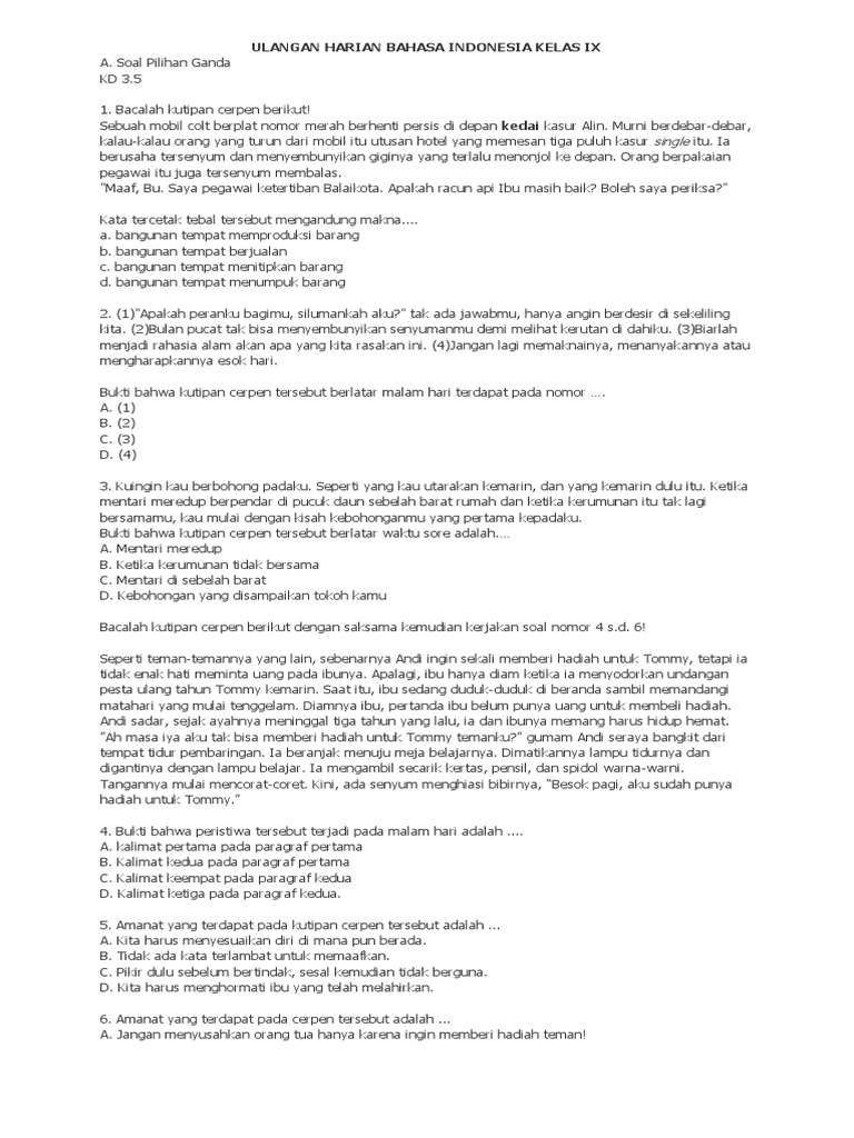 Ulangan Harian Bahasa Indonesia Kelas Ix Pdf