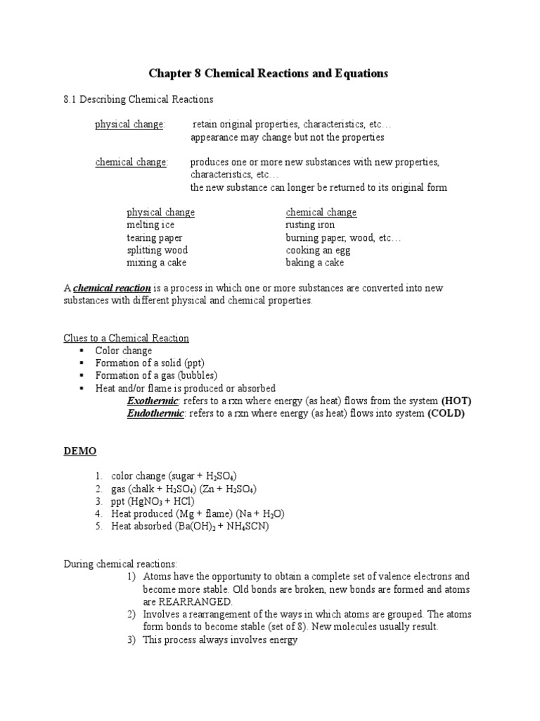 Chapter 8 Chemical Reactions and Equations | PDF | Oxide | Chemical ...