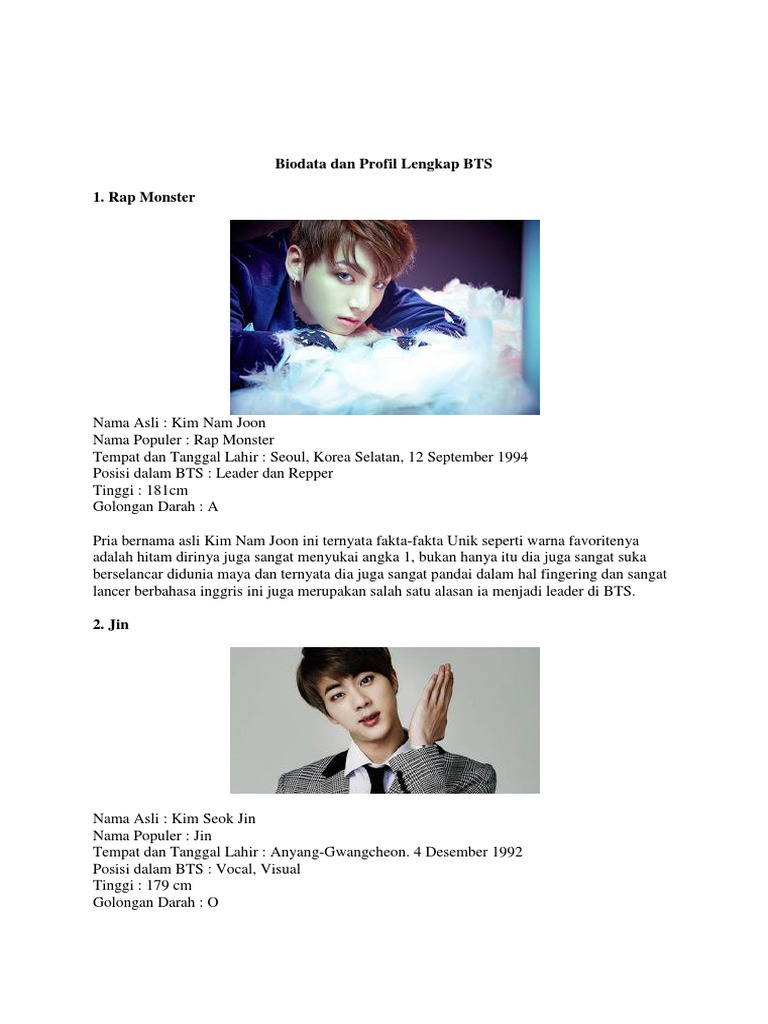 Biodata Dan Profil Lengkap BTS | PDF