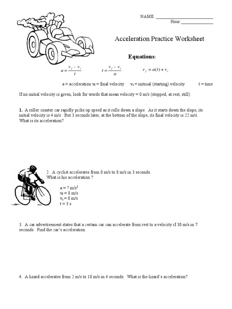 Acceleration Practice Worksheet: Equations | PDF | Technology & Engineering