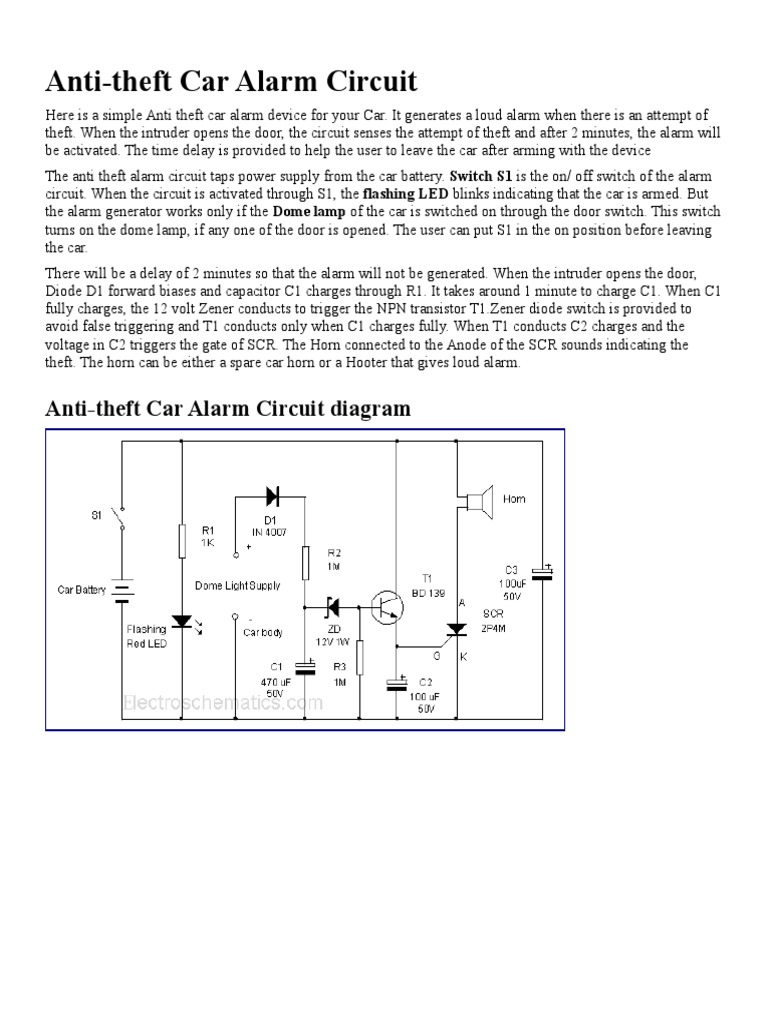 Anti Theft Automobile Alarm Circuit