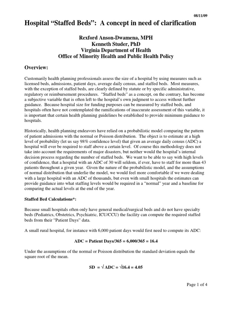 Method For Assessing Staffed Beds PDF Standard Deviation Hospital
