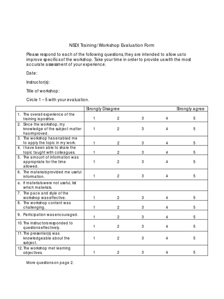 Workshop Evaluation Form Pdf