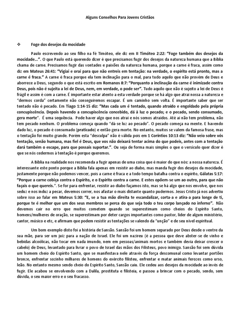 10 Conselhos Para Jovens Pdf Sansão Pecado