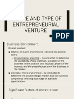 Nature and Type of Entrepreneurial Venture