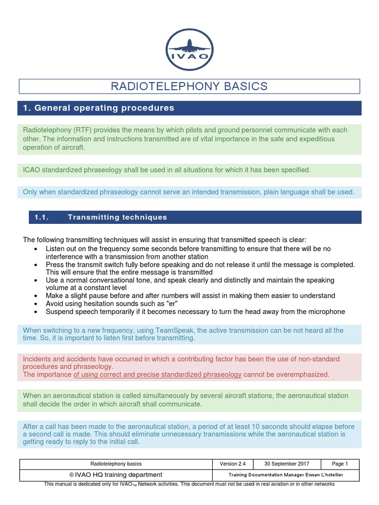 Student Radiotelephony Basics PDF | PDF | Air Traffic Control ...