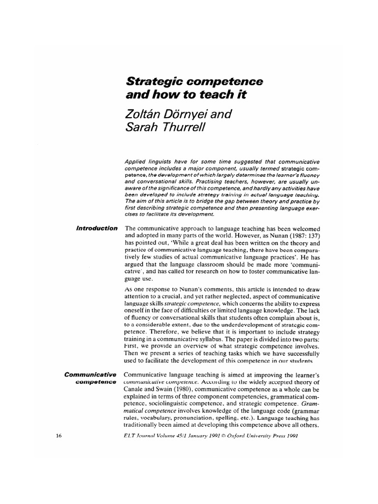 Strategic Competence by Zoltán Dörnyei and Sarah Thurrell | PDF ...
