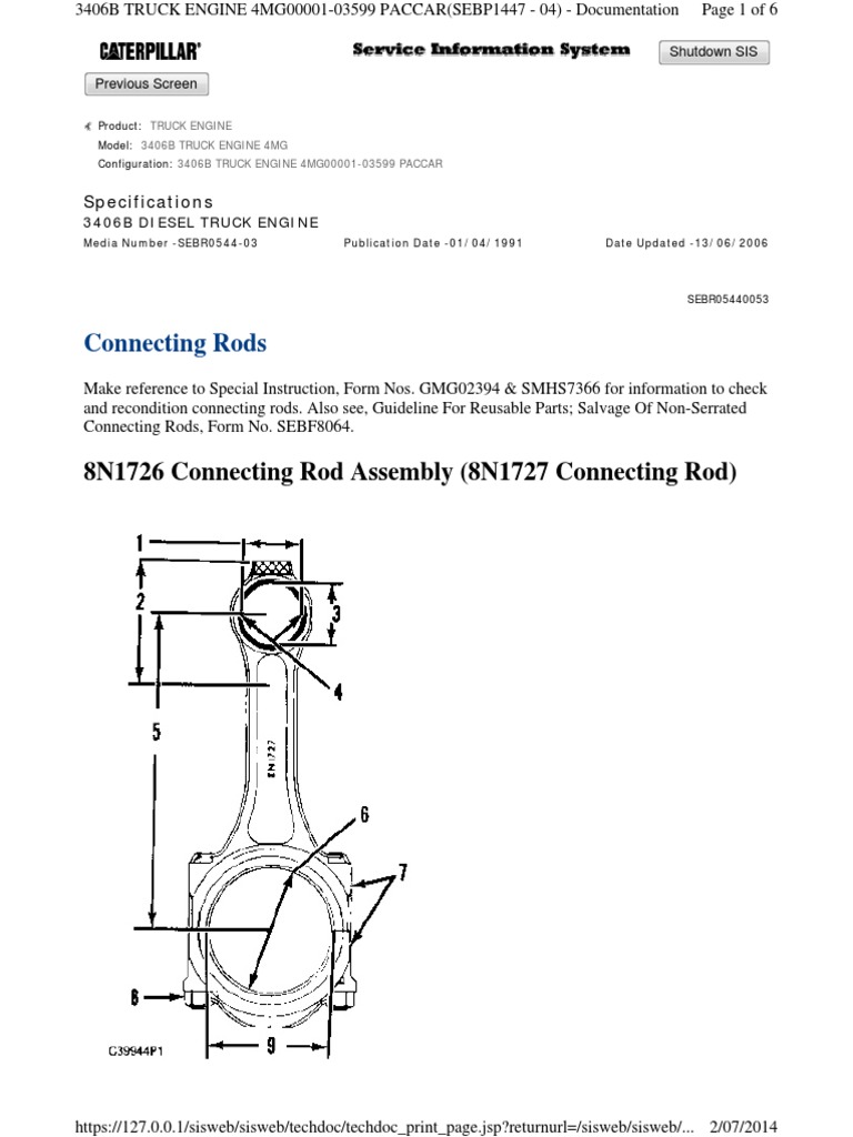 Caterpillar 3406B Connecting Rods PDF Piston Bearing (Mechanical)
