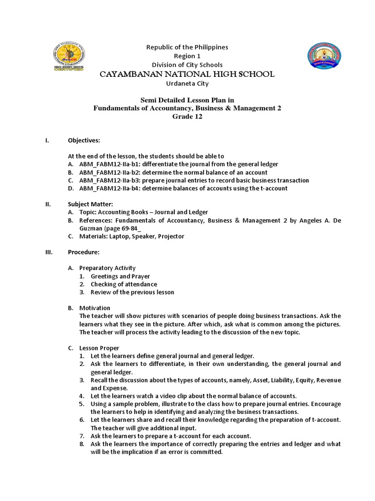 Grade 12 Accounting Lesson Plan | PDF | Debits And Credits | Service ...