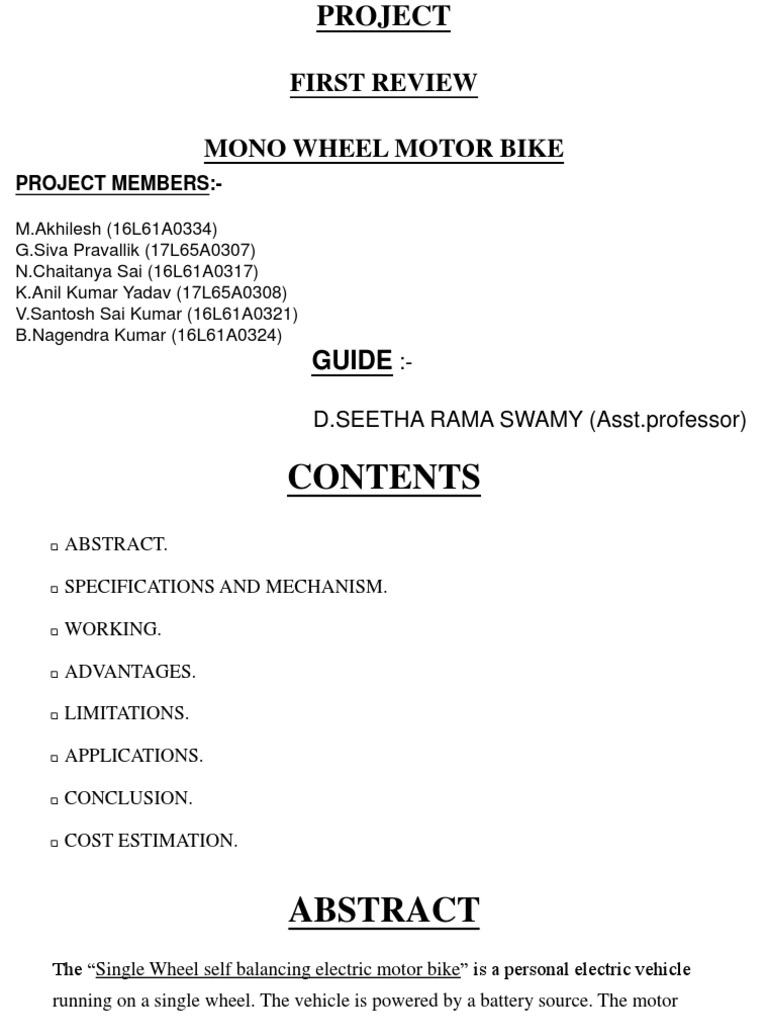 Self-Balancing Mono Wheel Motor Bike | PDF | Electric Motor | Vehicles