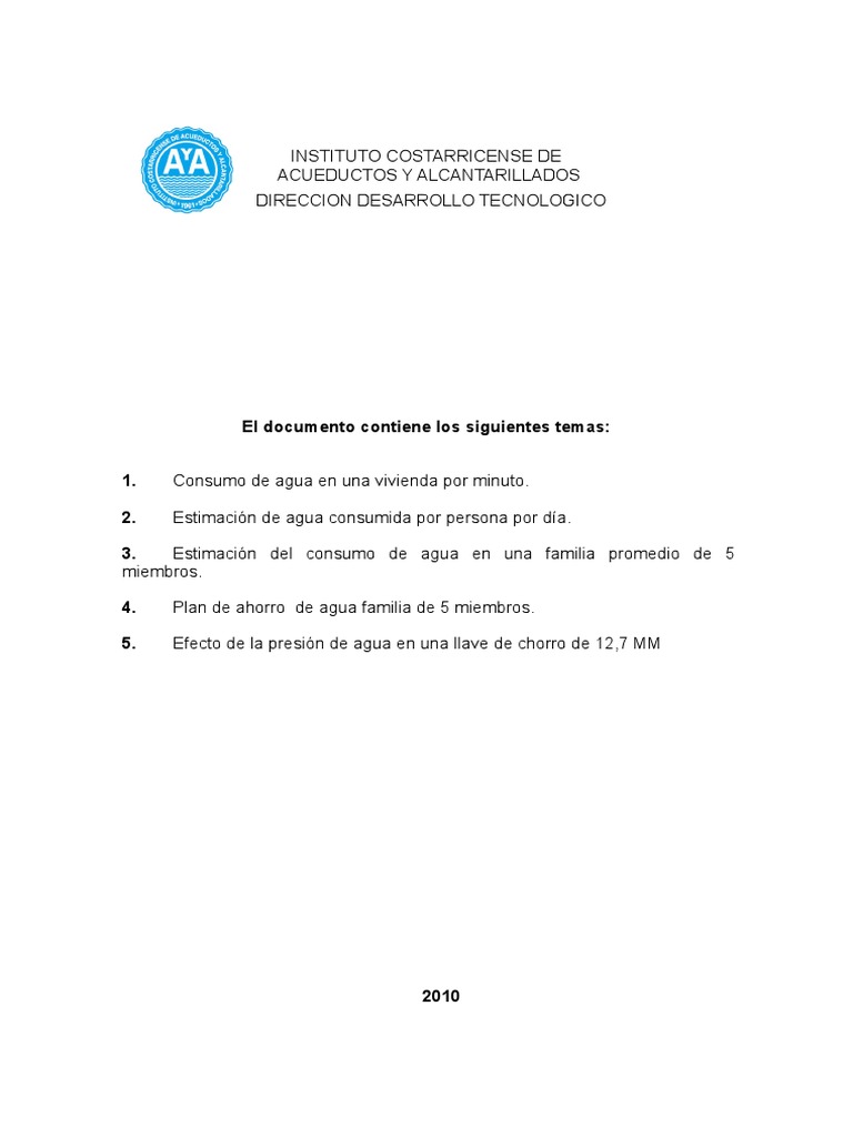 Consumo y Ahorro de Agua en Hogares | PDF | Agua | Química