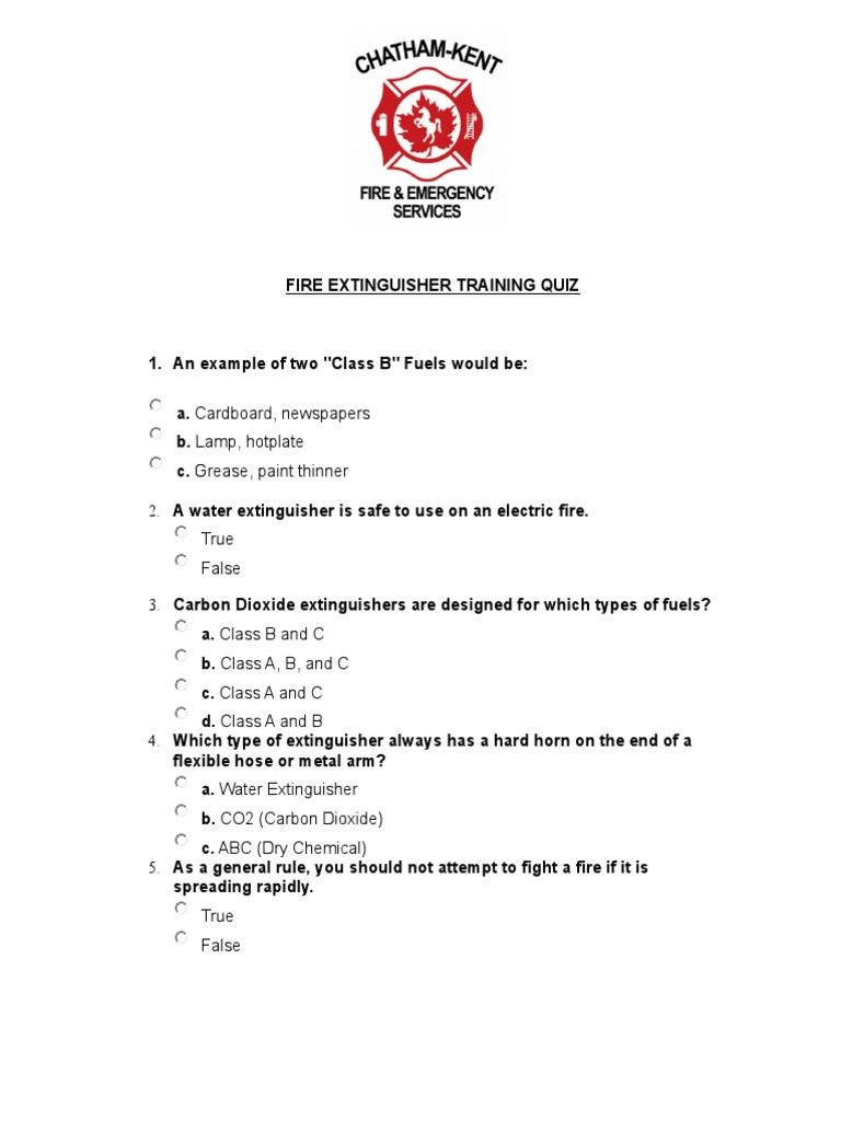 2015 Fire Extinguisher Quiz PDF