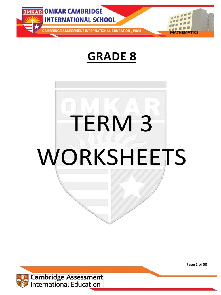 Grade 8 Term 3 Math Worksheets | PDF | Angle | Area