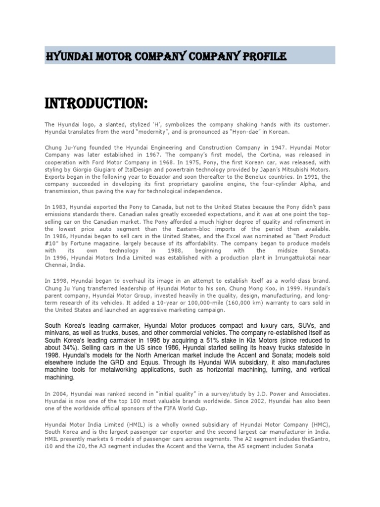 Hyundai Motor Company Company Profile | PDF | Board Of Directors ...