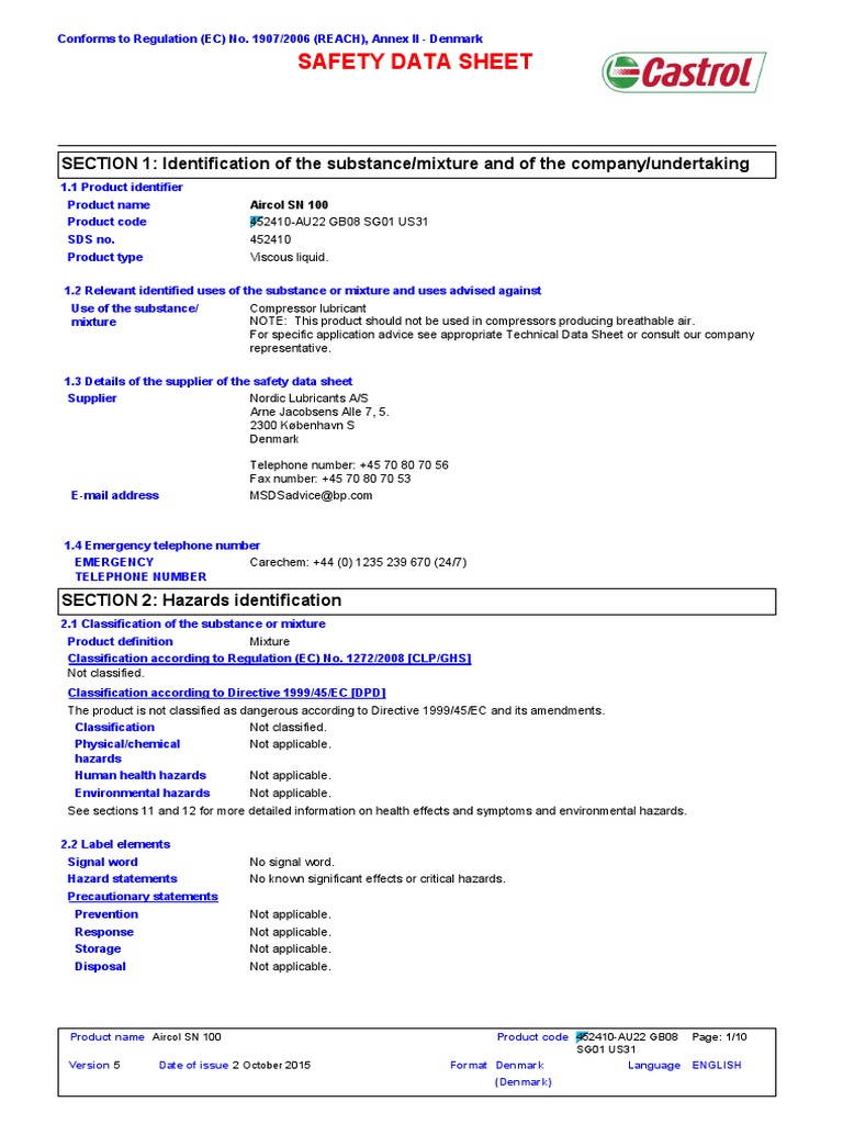 MSDS Aircol SN 100 | PDF | Dangerous Goods | Personal Protective Equipment