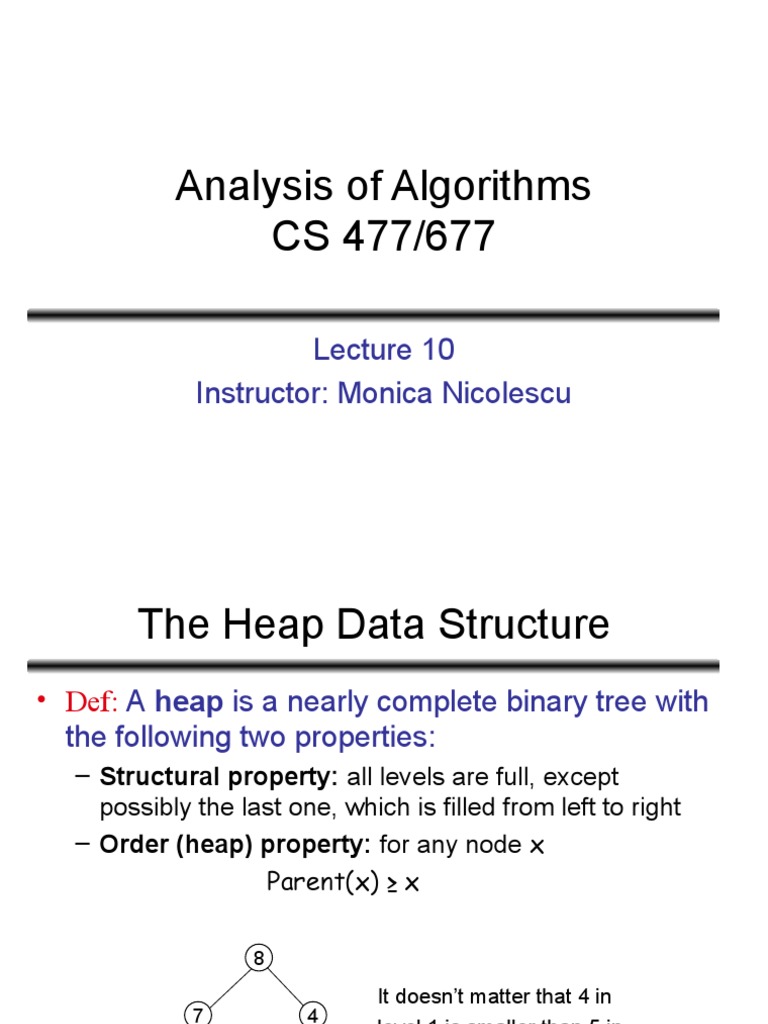 Analysis of Algorithms CS 477/677: Instructor: Monica Nicolescu | PDF ...