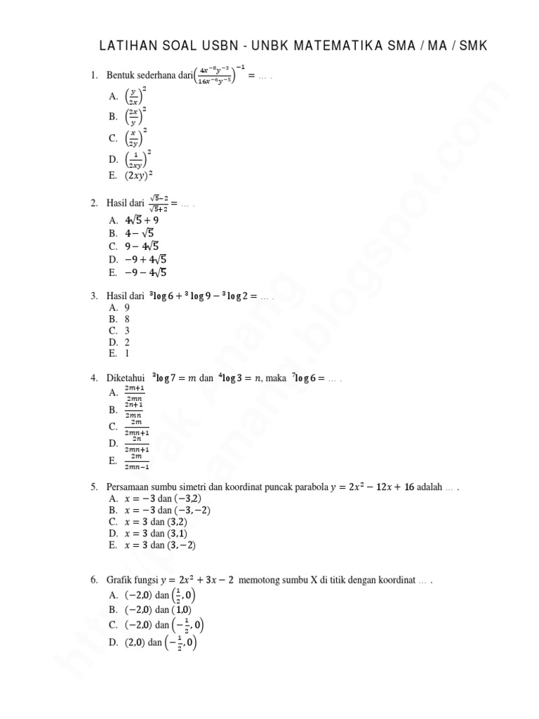 Latihan Soal Ukg Matematika Sma - Pembahasan Soal