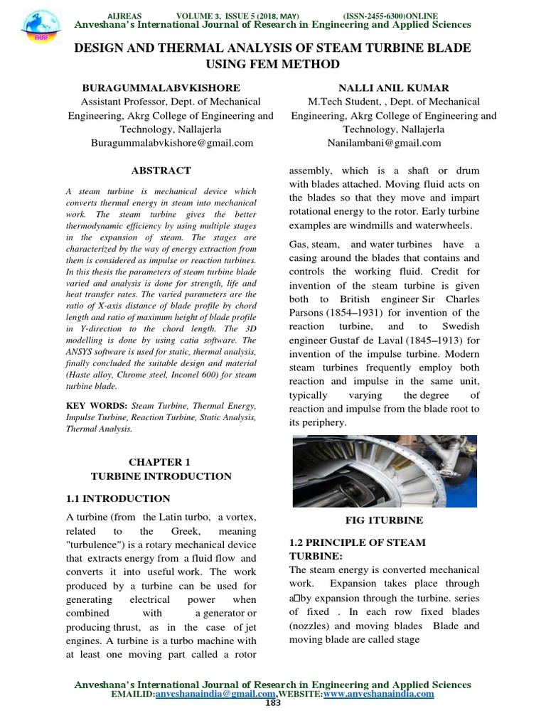 Thermal Analysis and Finite Element Modeling of Steam Turbine Blades ...