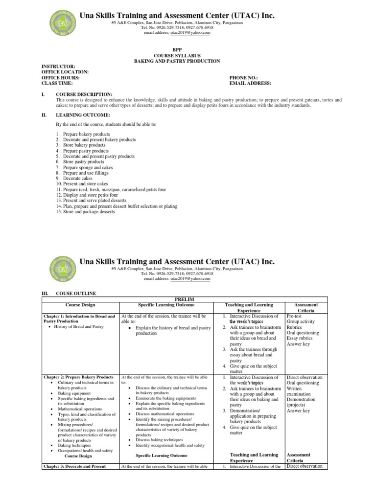 BPP Course Syllabus PDF Cakes Baking