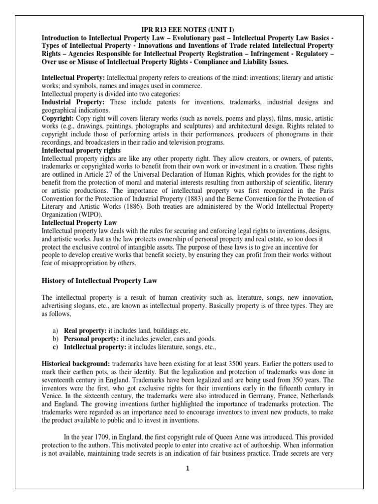 Ipr Notes | PDF | Intellectual Property | Trademark